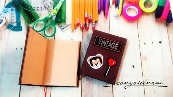 Sổ bọc vải patch ủi 13.5*18cm màu nâu